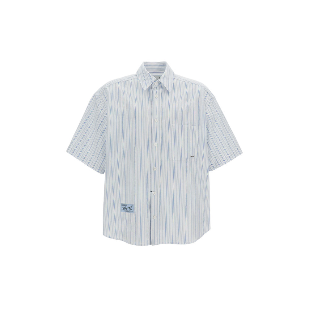 WOOYOUNGMI Light Blue Striped Cotton Short-Sleeve Shirt